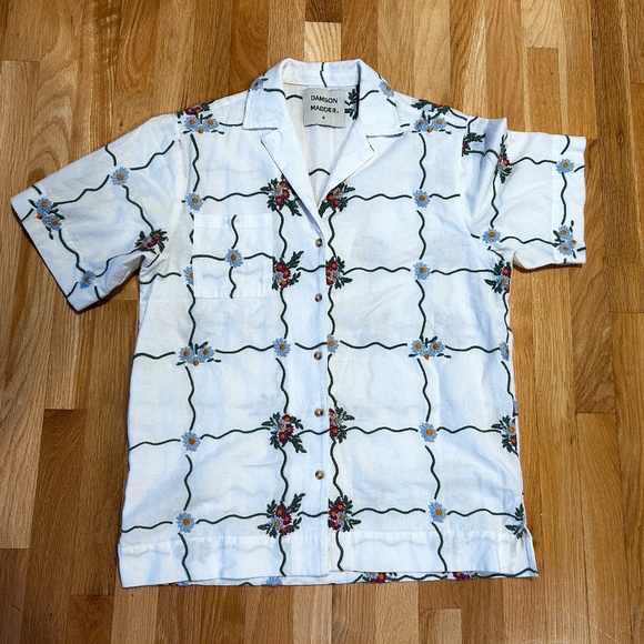 Damson Madder Oversized Short-Sleeve Organic Cotton Tablecloth Shirt size 8 - Picture 6 of 7